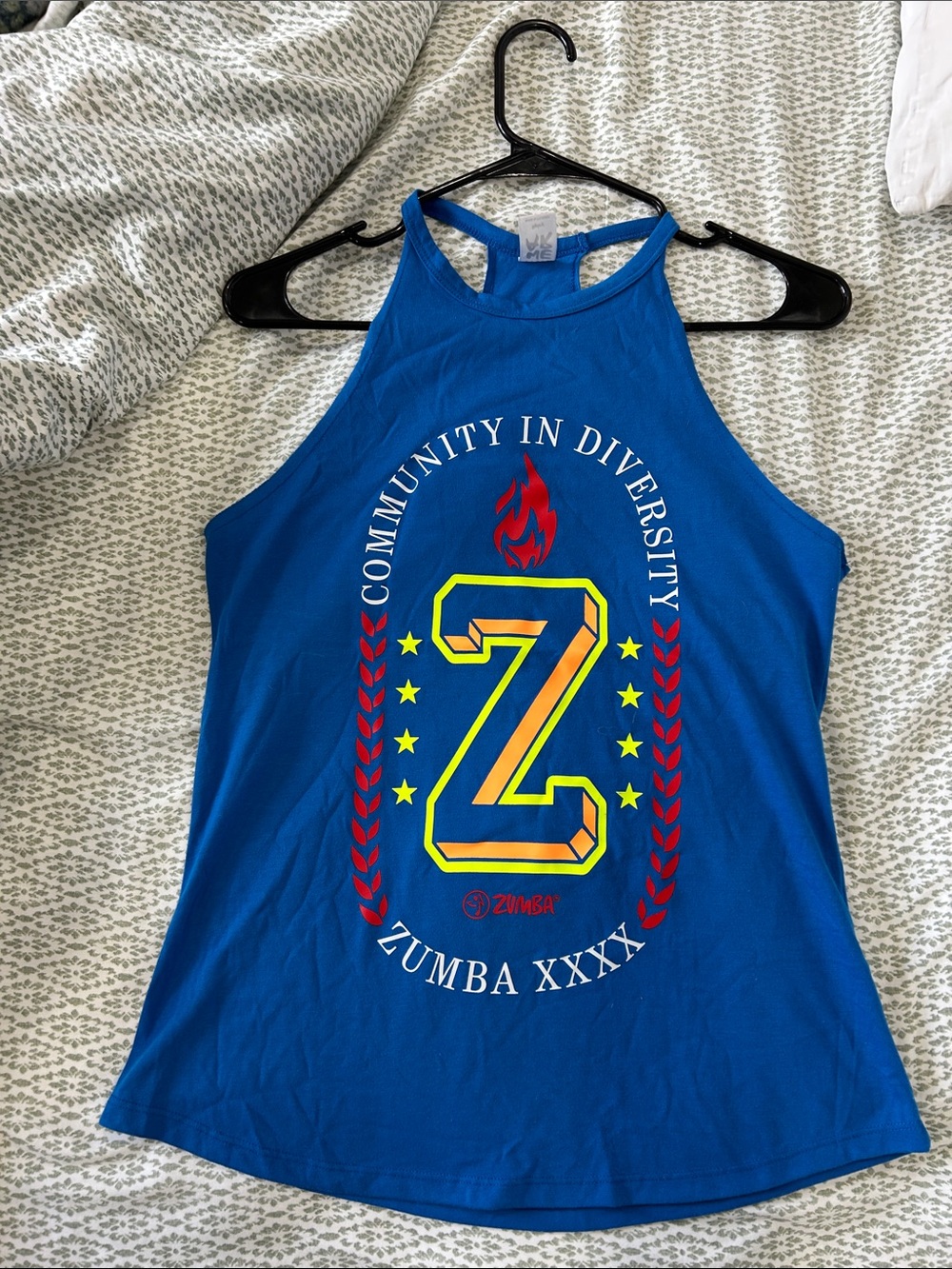 Zumba Fitness Royal Blue Racerback Tank with Multicolor Z Graphic